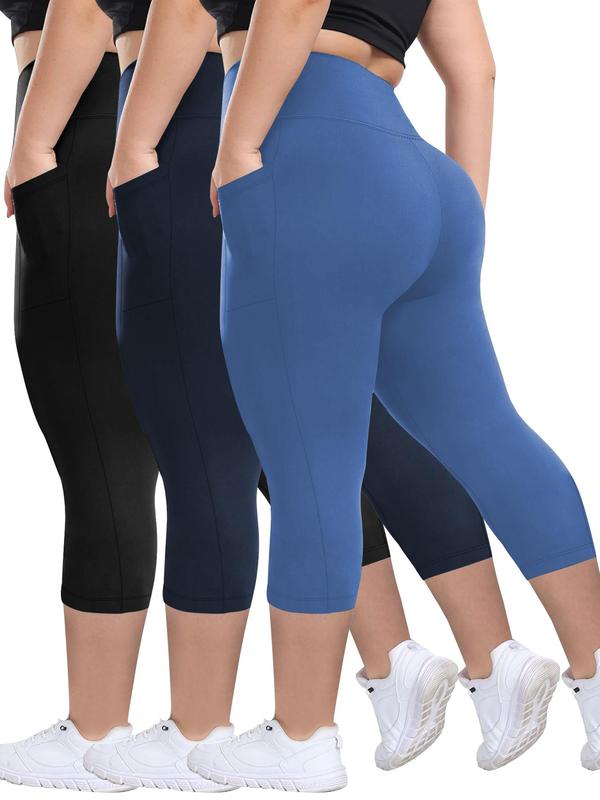 Zinnia capri leggings in black, navy and light blue, back view