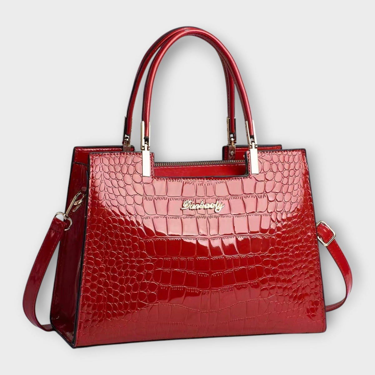 Maison Verdelle croc-effect handbag in red, front three-quarter view