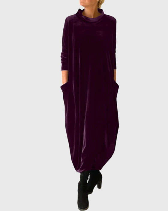 Madison velvet dress in purple, full-length front view
