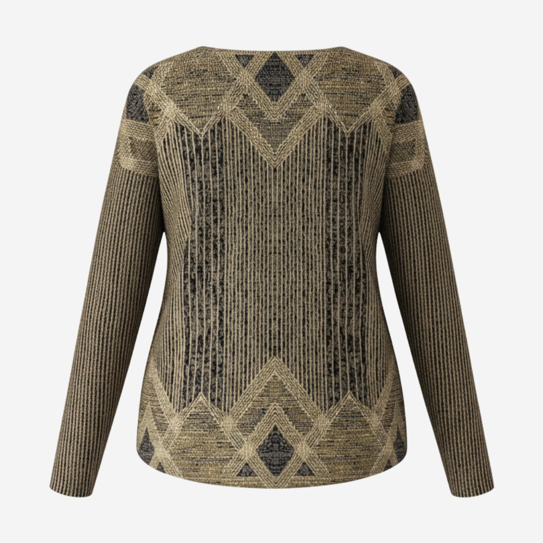Aunea patterned sweater in gold multi, back product view