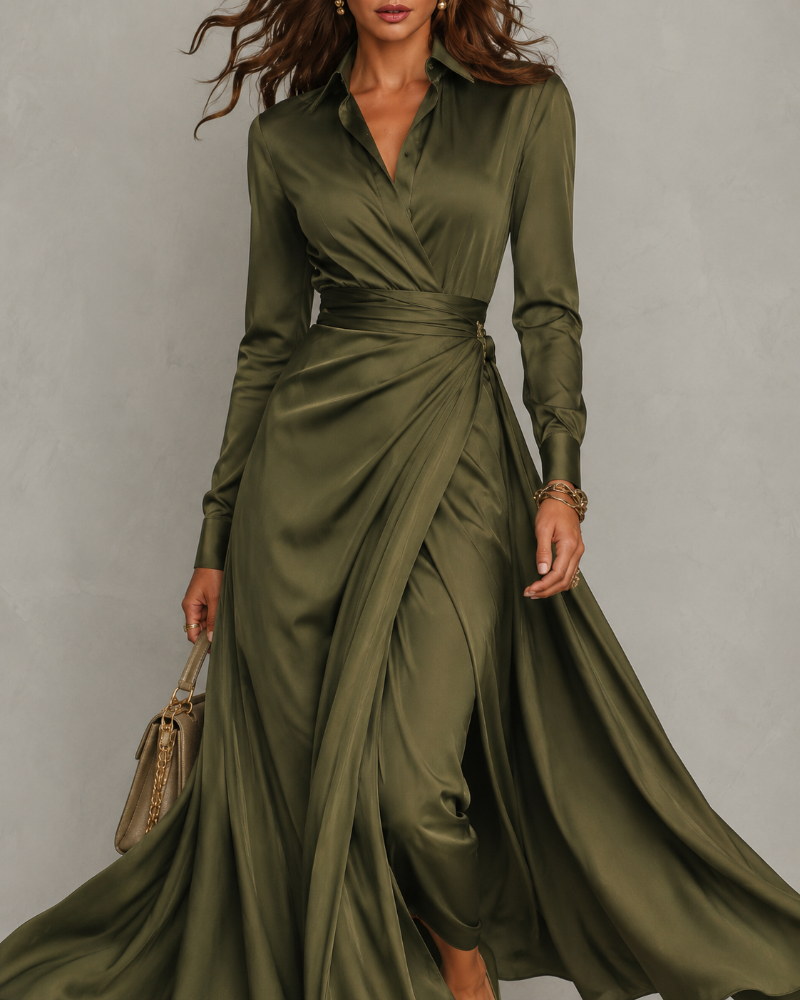 LIORA™ | Green Wrap Maxi Dress