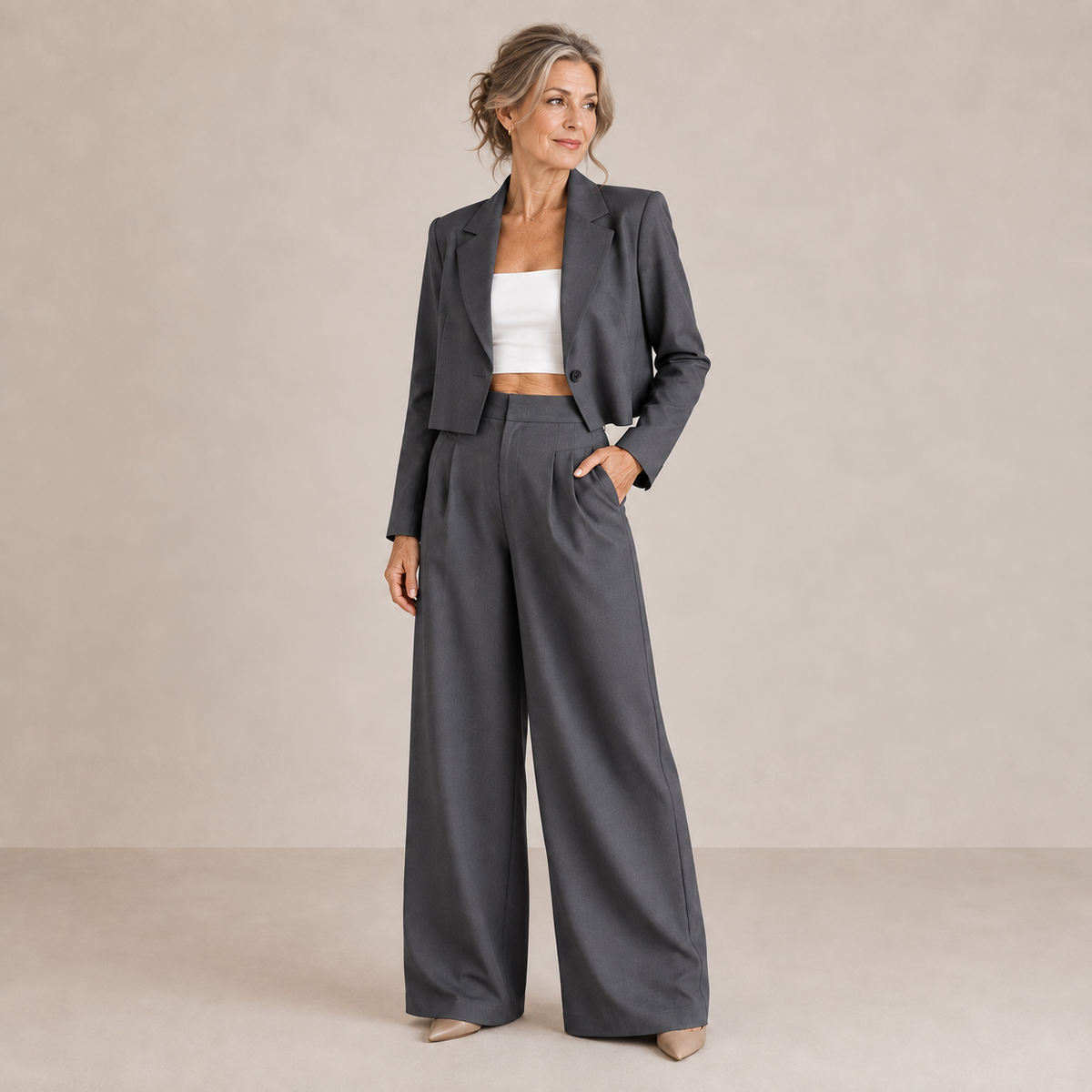 Elfrida | Cropped Blazer Wide-Leg Trouser Suit