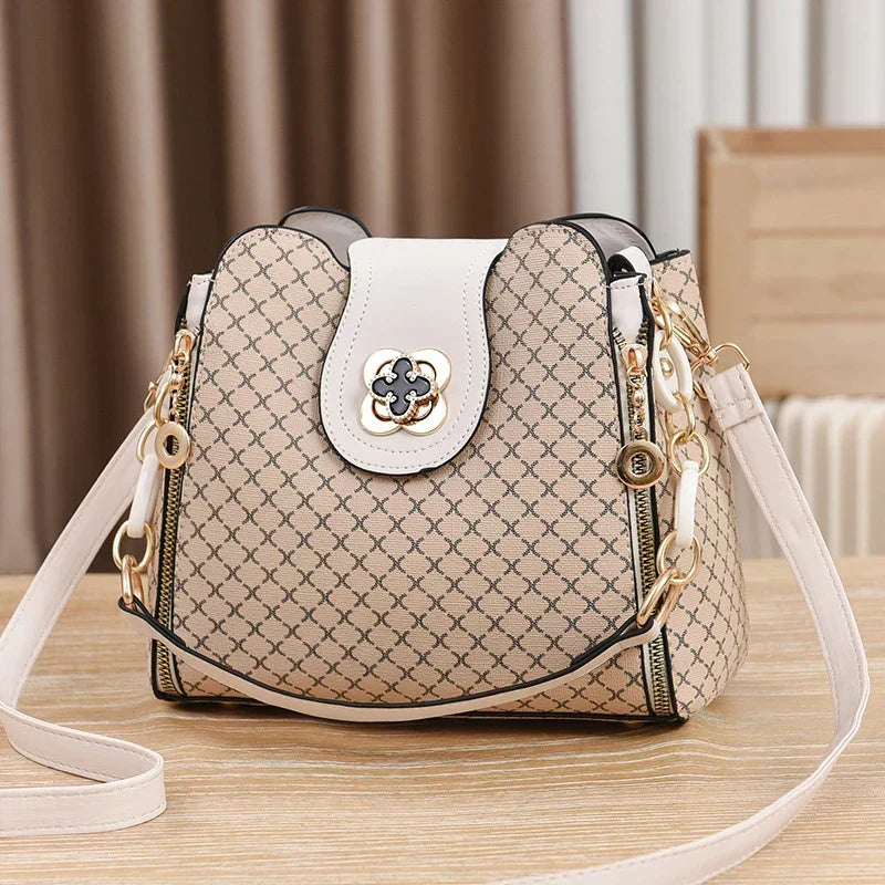 Marjorie charm bag in khaki, front view