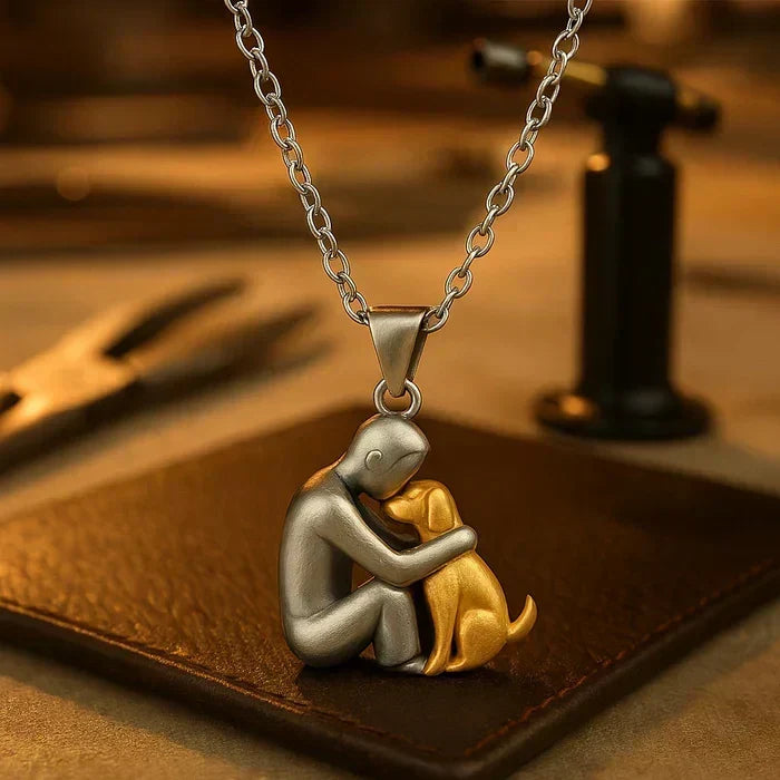 Eternal Friendship pendant with silver figure and golden dog on a fine chain