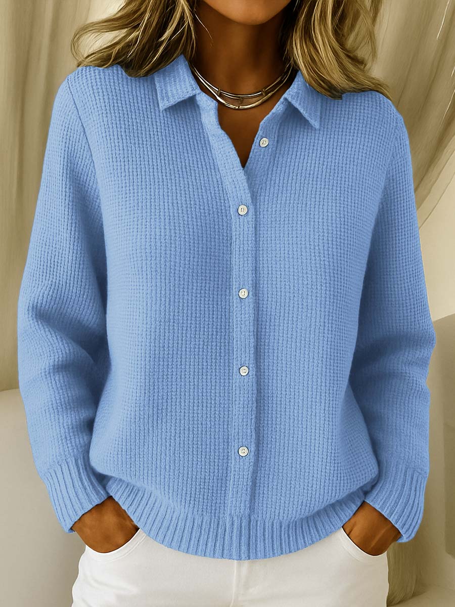 Carmela textured button-up cardigan in light blue, front view