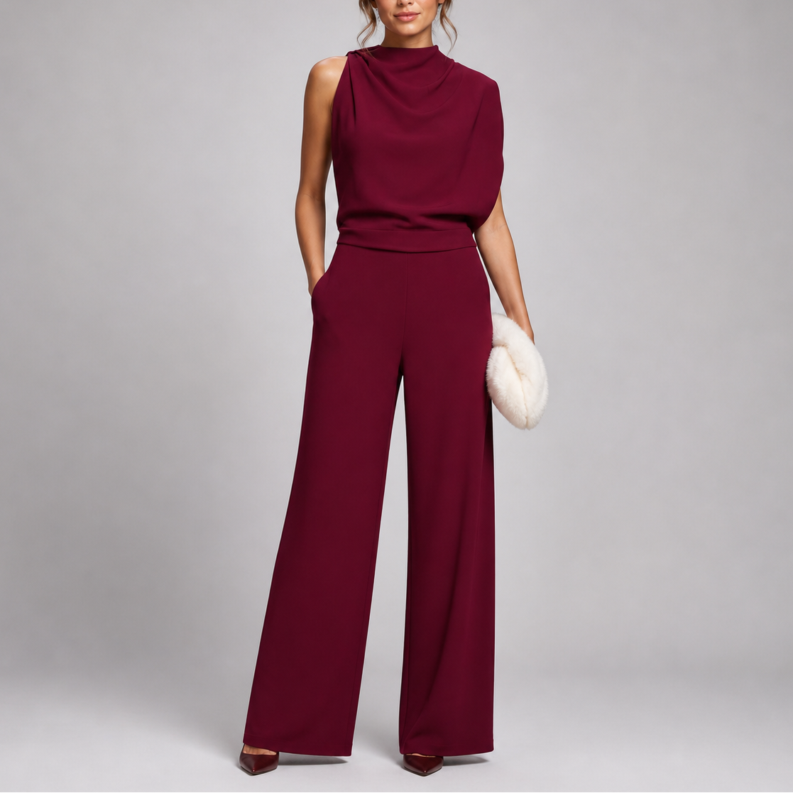 Anna sleeveless wide-leg jumpsuit in red, full-length front view