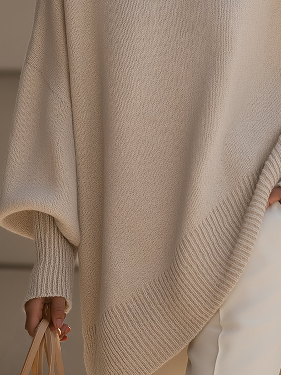 Wanwen oversized sweater in beige, detail of ribbed hem and cuff