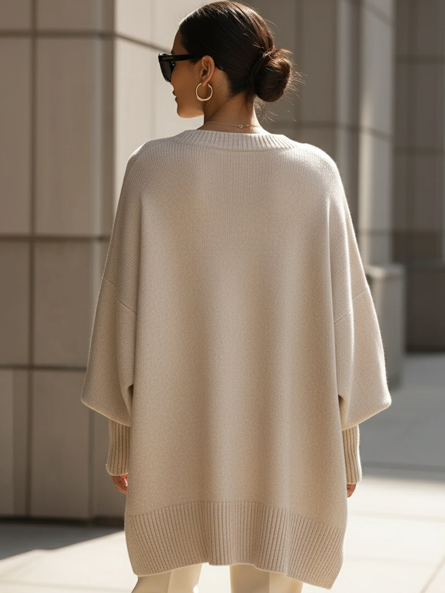 Wanwen oversized sweater in beige, full-length back view