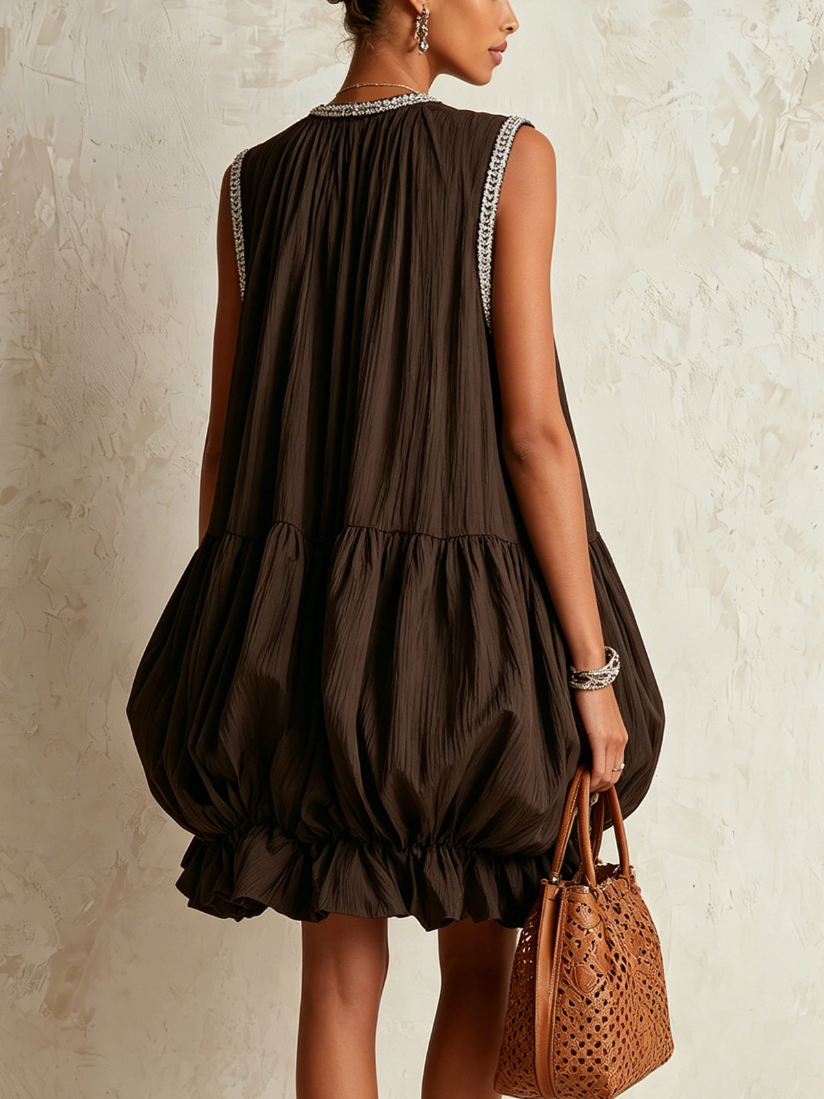 Colette brown sleeveless mini dress, back view