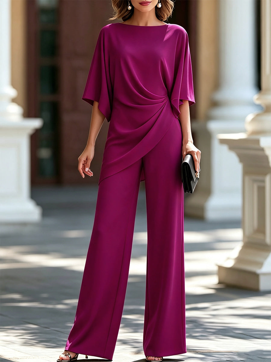 Gabriella draped two-piece set in pink, full-length front view
