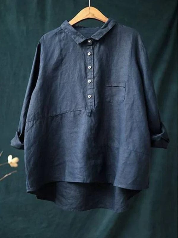 Fenora collared blouse in navy, front view with button placket