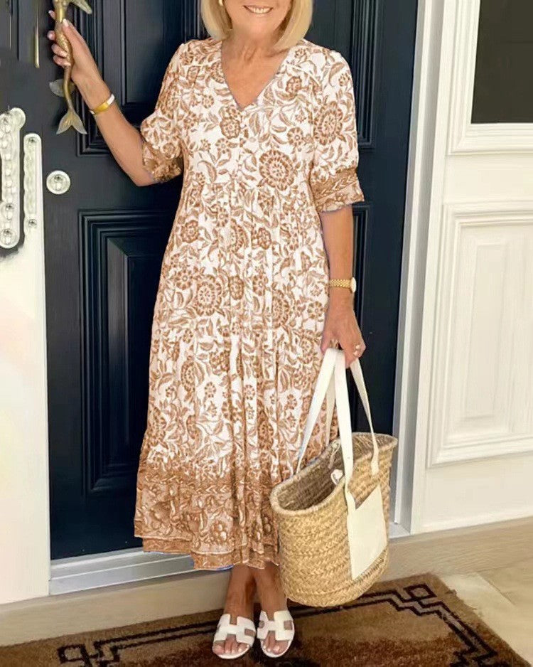 Keisha floral maxi dress in orange, full-length front view