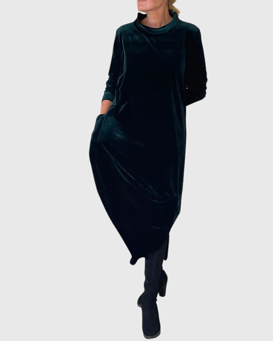 Madison velvet dress in dark green, full-length front view