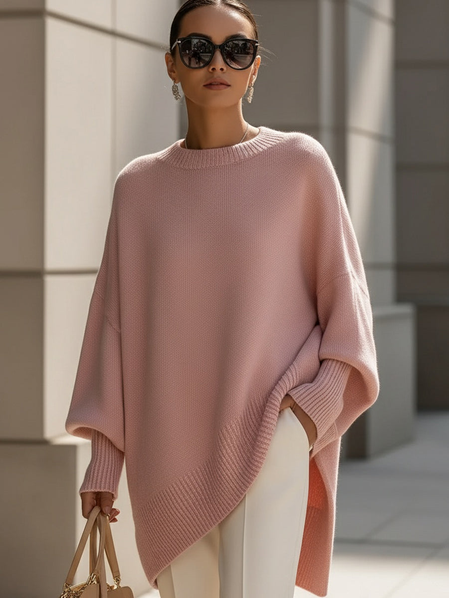 Wanwen oversized sweater in pink, full-length front view