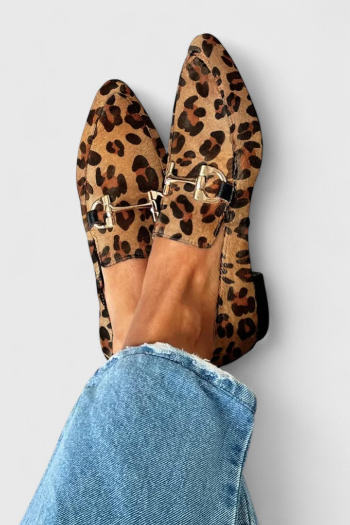 Penelope leopard print loafers in leopard, pointed toe detail view