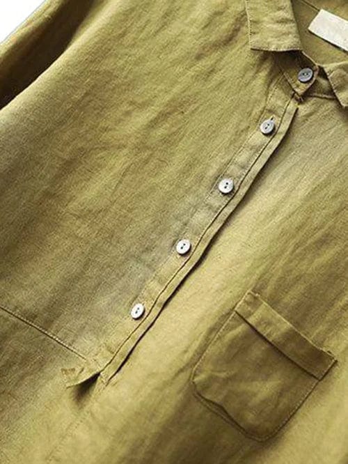 Fenora blouse in yellow, close-up of buttons, collar and chest pocket