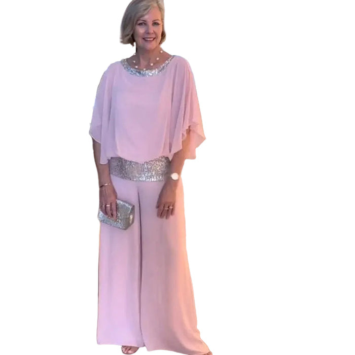 Ember two-piece occasion set in pink, full-length front view