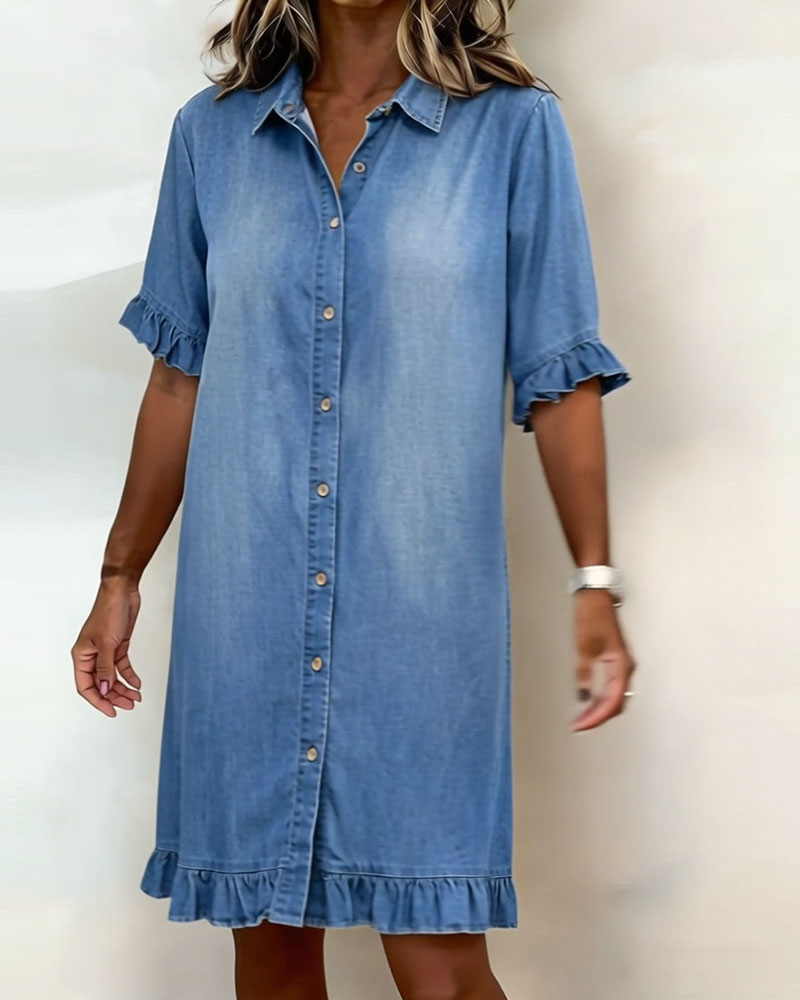 Maria denim shirt dress in blue, full-length front view