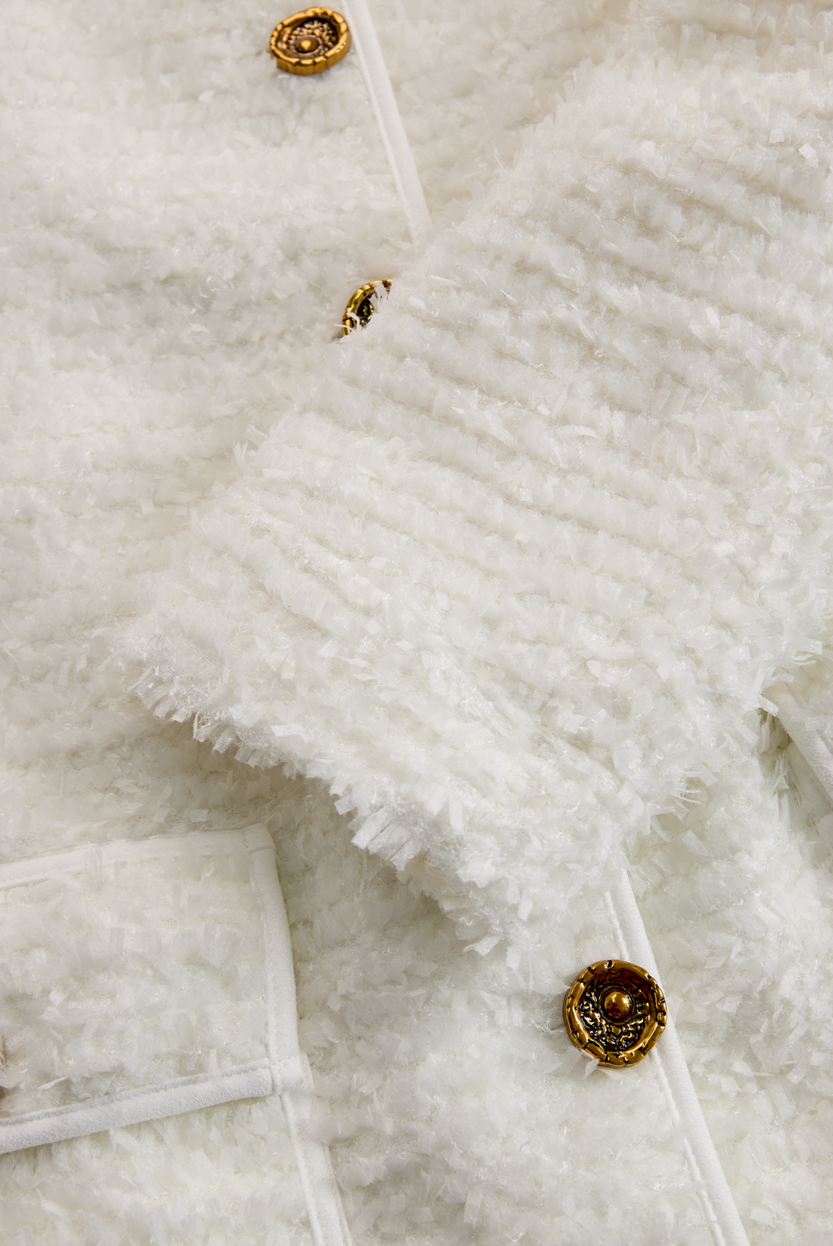 Antigone tweed dress detail, sleeve cuff and buttoned front