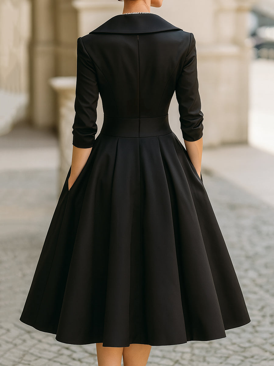 May elegant midi dress in black, back view