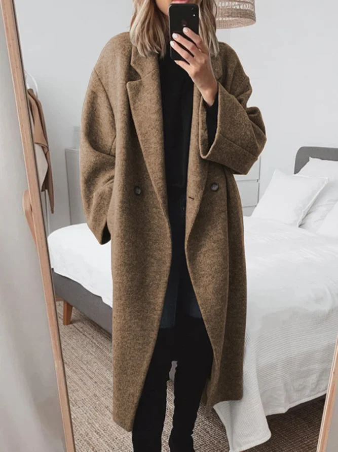 Daphira long oversized coat in brown, mirror full-length view