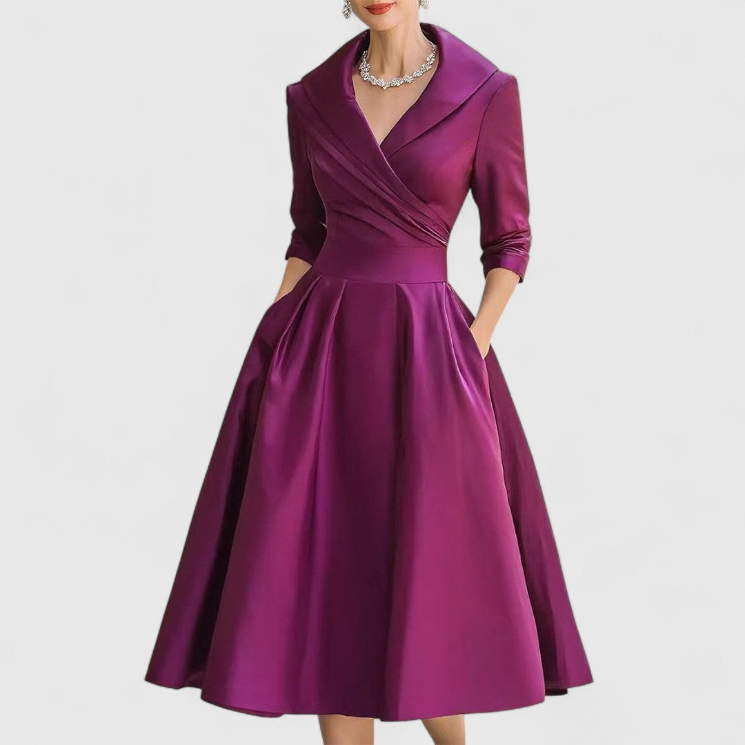 Marley Quinn elegant midi dress in purple, full-length front view