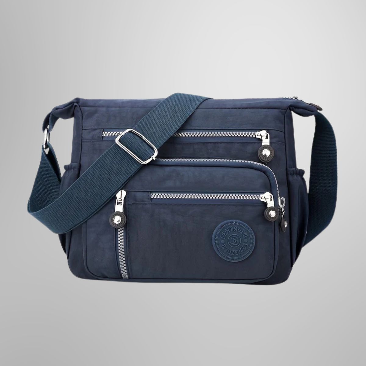 Evelisse modern shoulder bag in navy blue, front view
