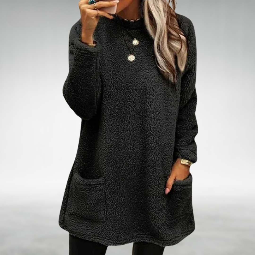 Odeline everyday pullover in black, front view