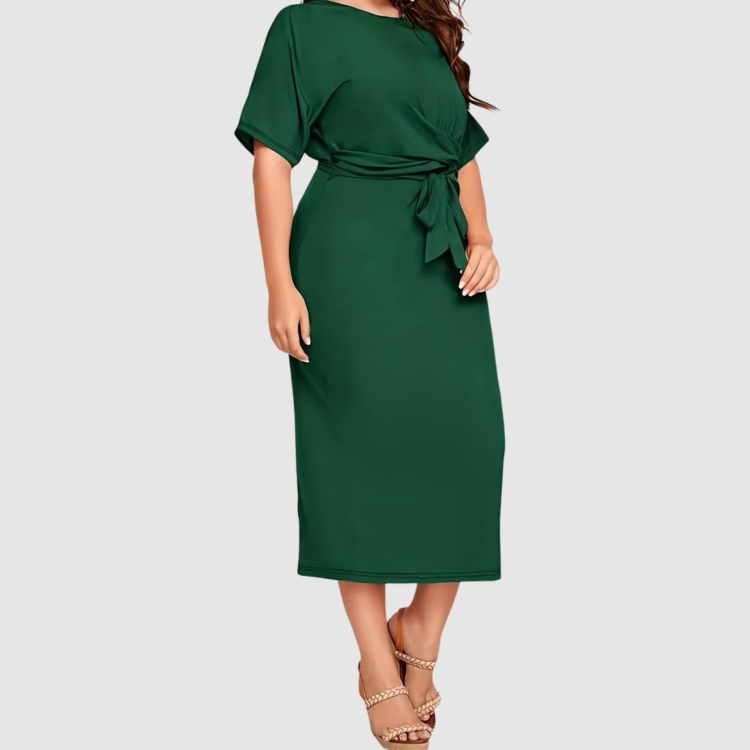 Margaux Lane timeless midi dress in green, full-length side view