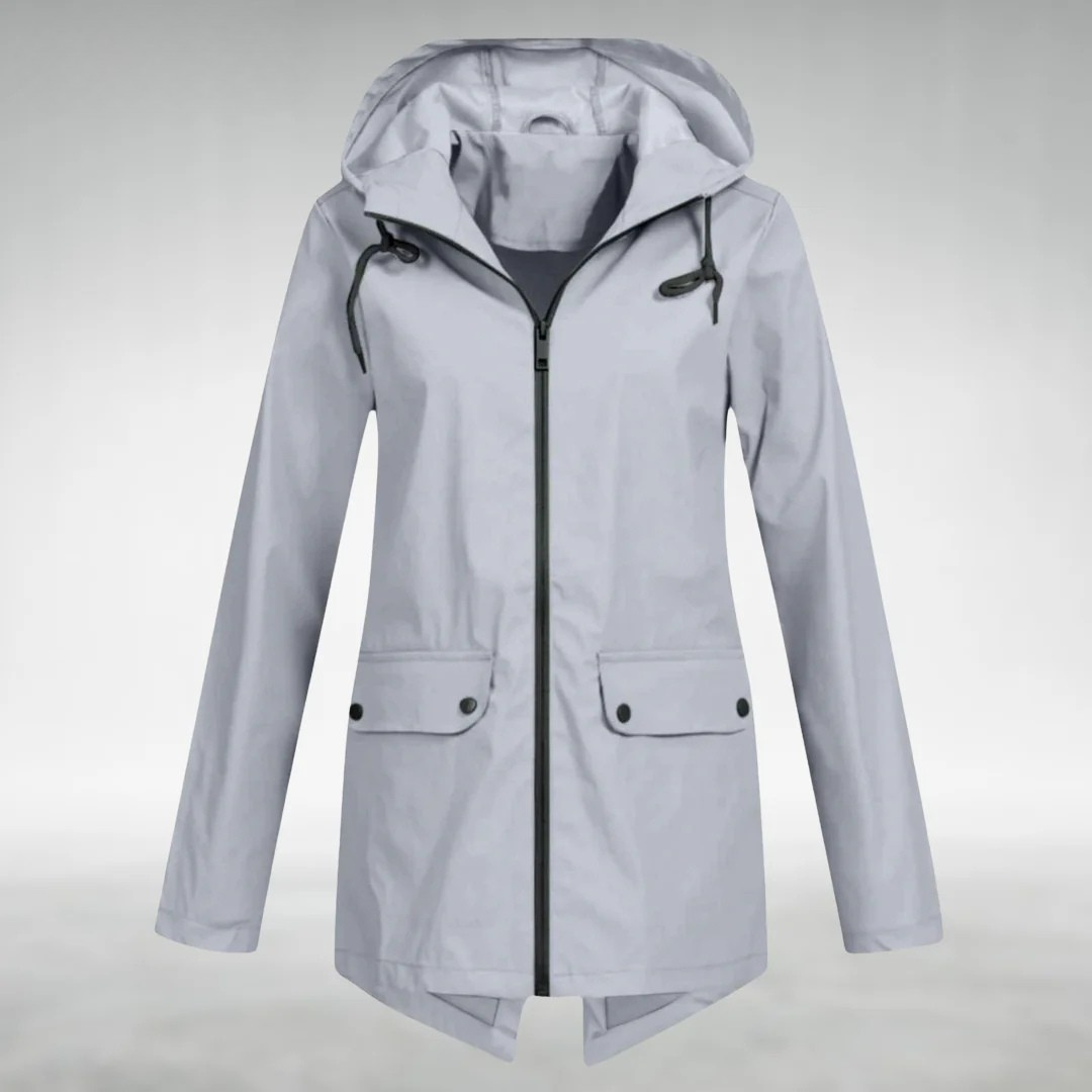 Isolde waterproof hooded jacket in grey, front view