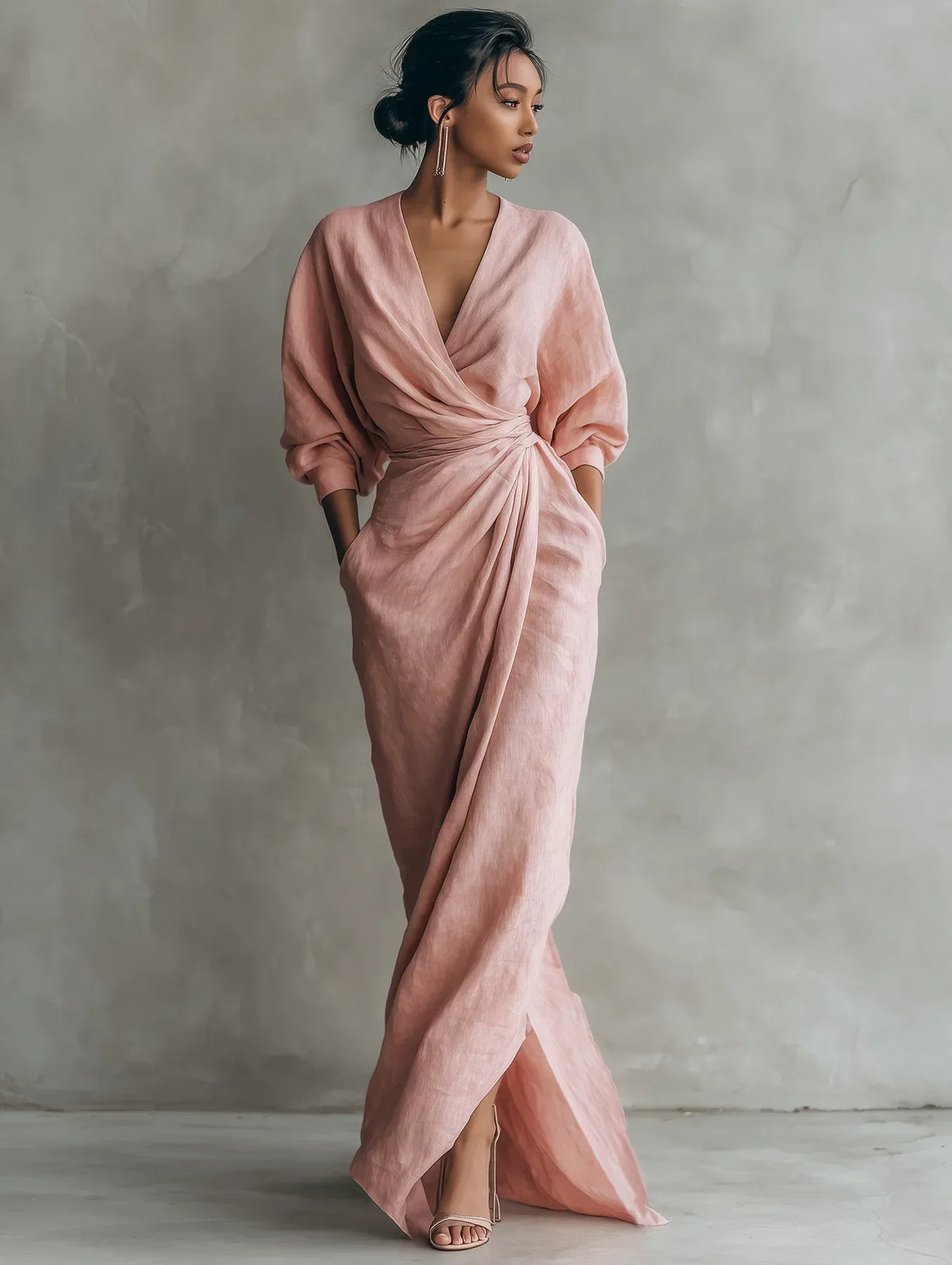 Lorena maxi dress in pink, full-length side view