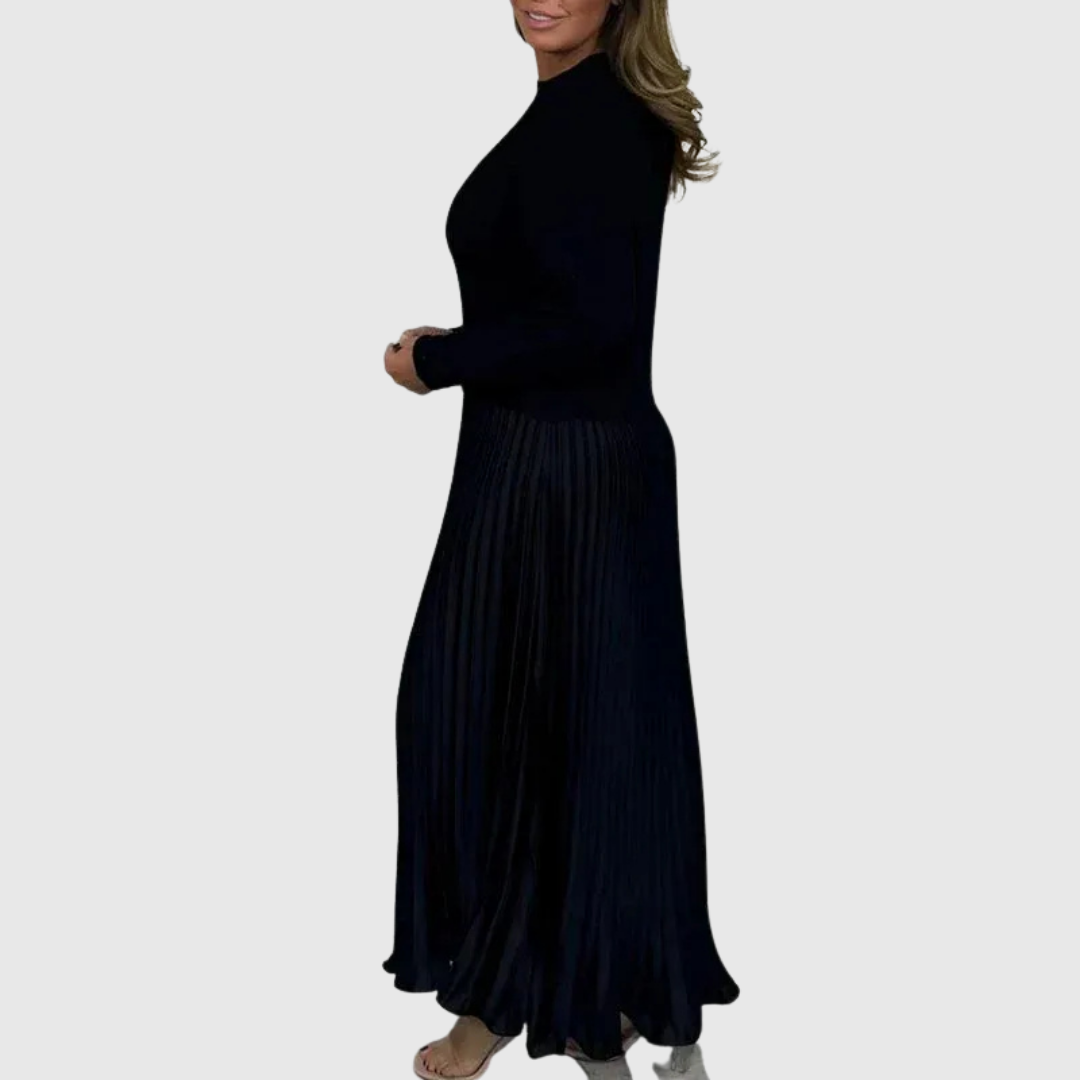 Alarice sweater and pleated skirt set in black, side view