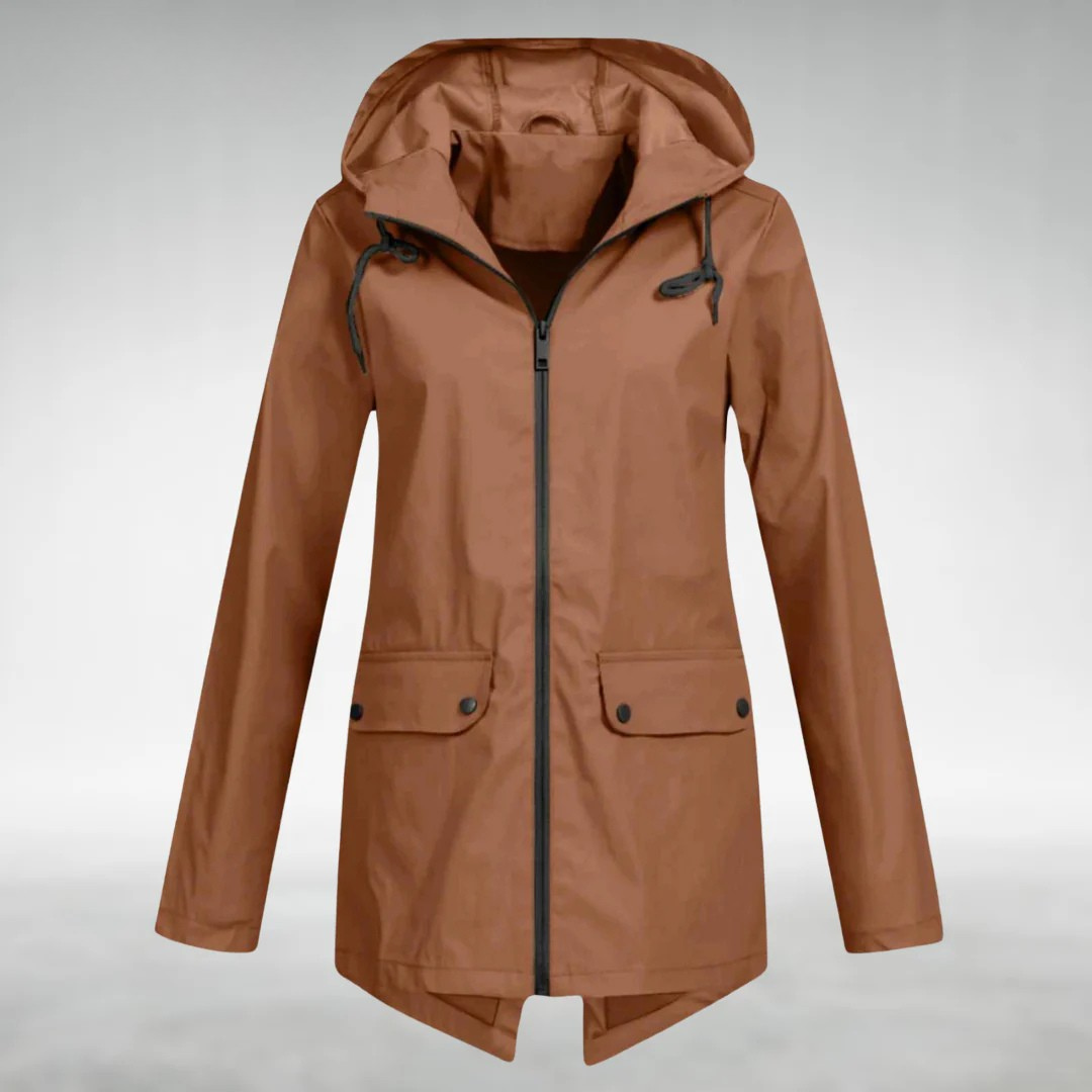 Isolde waterproof hooded jacket in coffee, front view