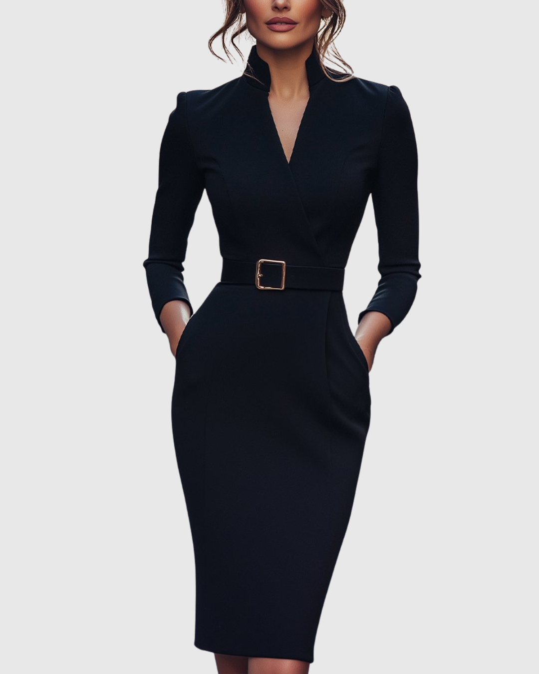 Claribel refined midi dress in navy, full front view