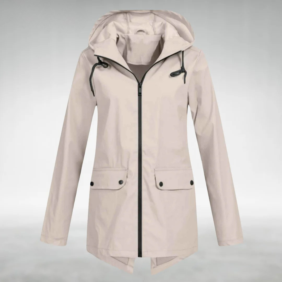Isolde waterproof hooded jacket in apricot, front view