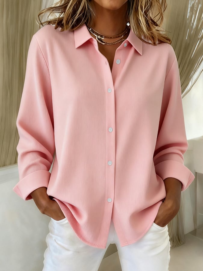 Cathy button-down shirt in pink, relaxed front view