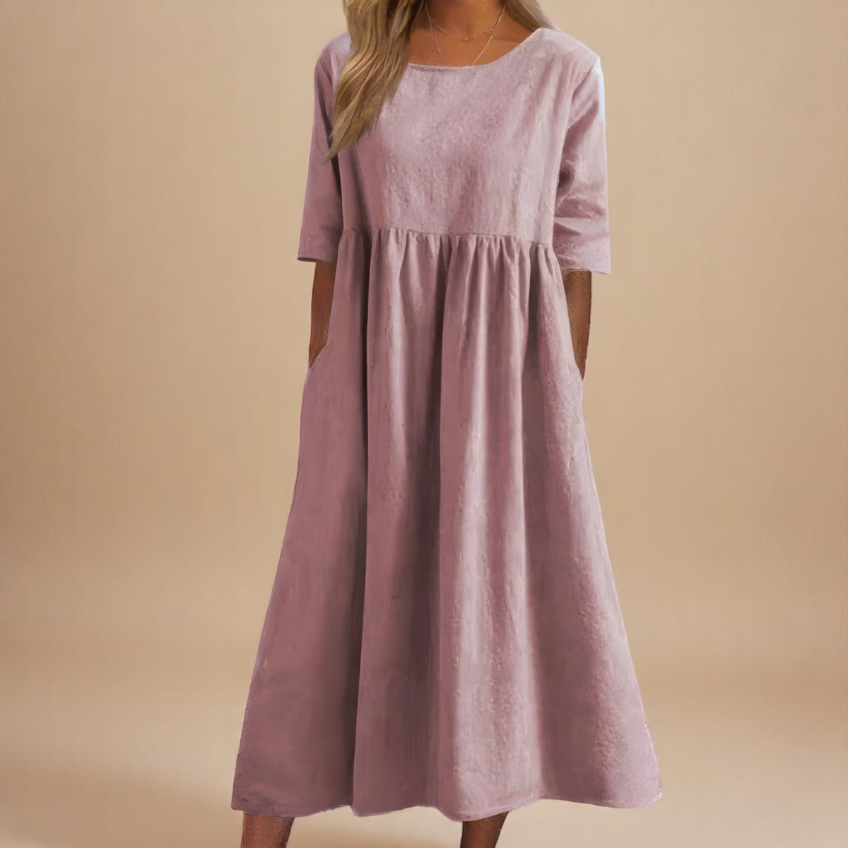 Sofia flattering midi dress in pink, full front view