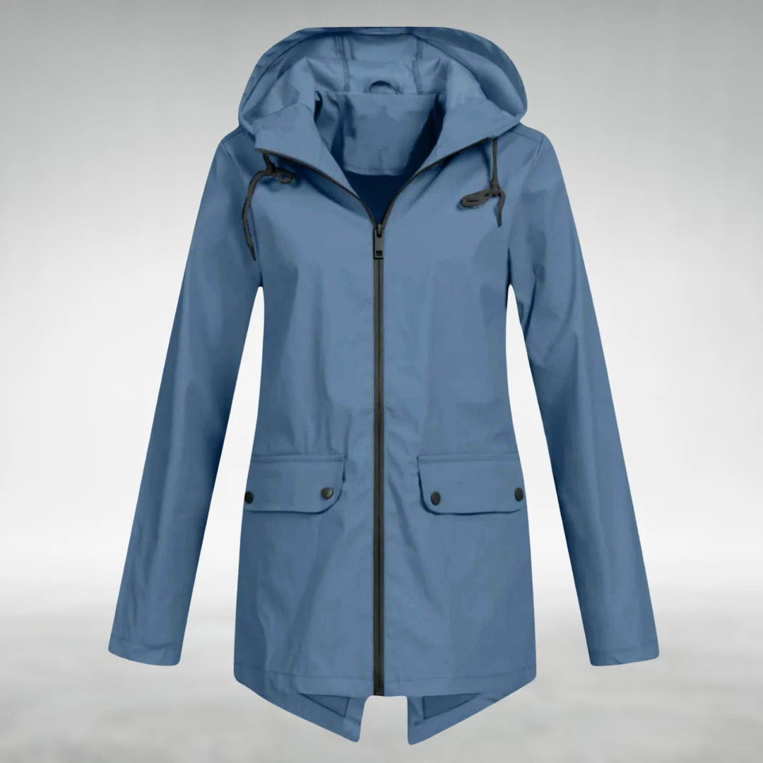 Isolde waterproof hooded jacket in blue, front view