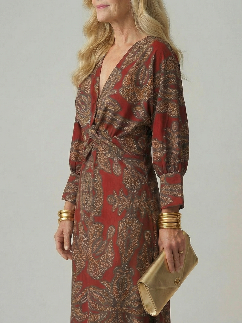 Hazel | Printed Twist-Front Midi Dress