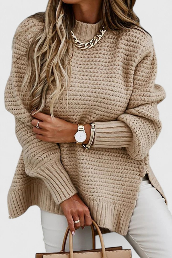 Kalyzziah chunky knit sweater in apricot, close-up of sleeve and hem