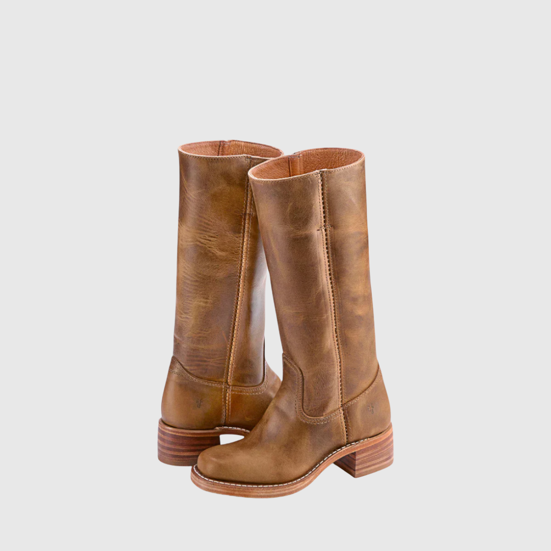 Lerelia knee-high boots in light brown, angled pair view