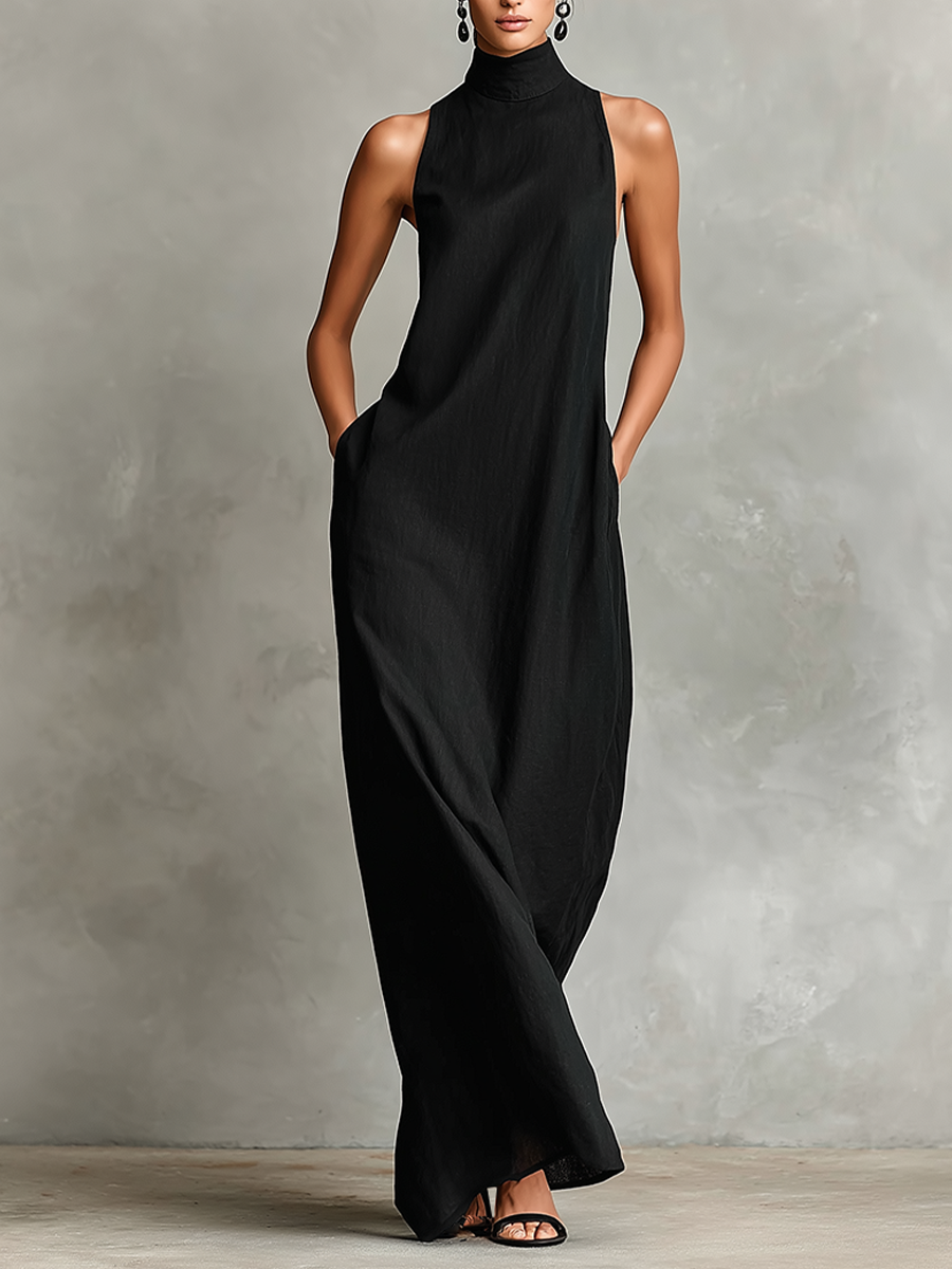 Chrissy sleeveless maxi dress in black, full-length front view