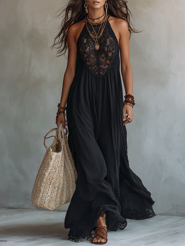 Eleanor draped maxi dress in black, full-length front view