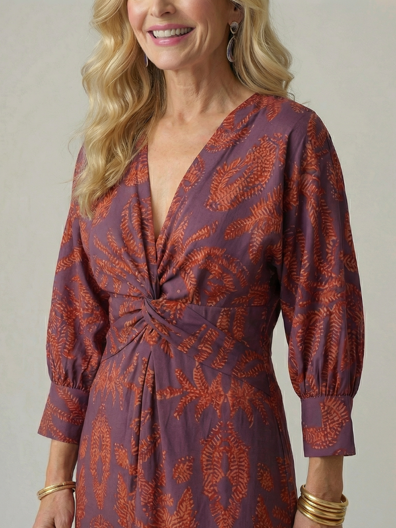 Hazel | Printed Twist-Front Midi Dress