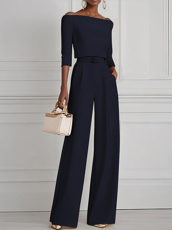 Rarianne tailored two-piece set in navy blue, full-length front view