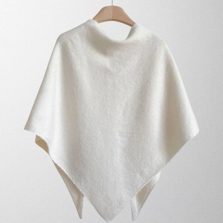 Averil knit shoulder scarf in white, back view on a hanger