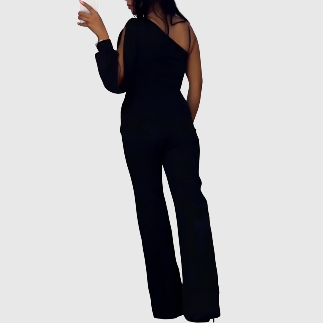 Eirisse wide-leg jumpsuit in black, back view on model