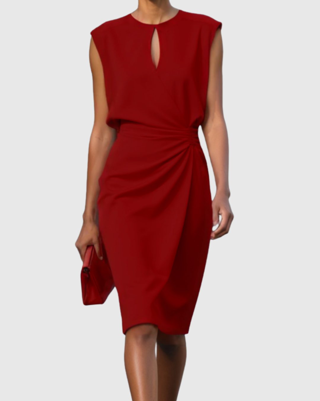 Mae knee-length wrap dress in red, front view