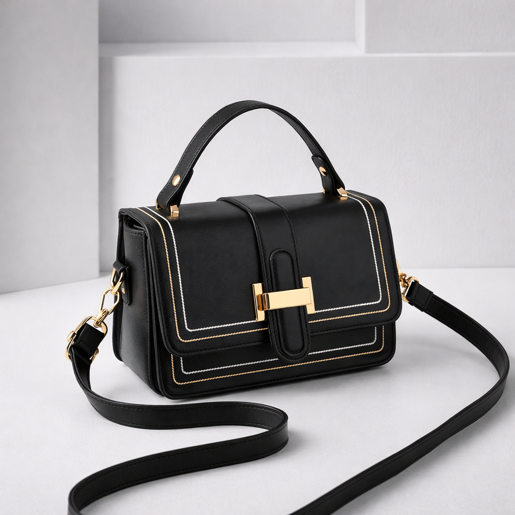 Luna Paris structured shoulder bag in black with contrast topstitching