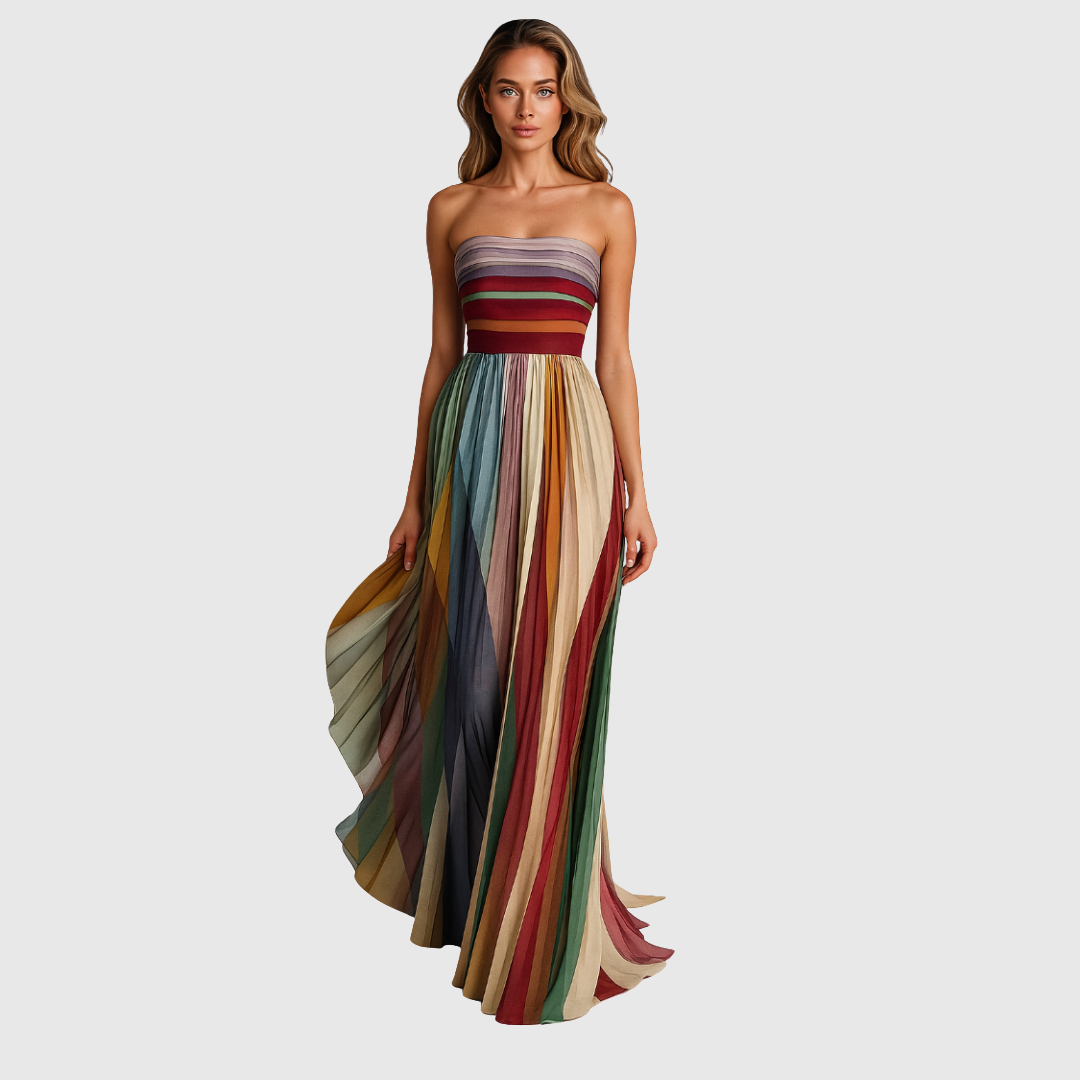 Isola maxi dress in multicoloured stripes, full-length front view